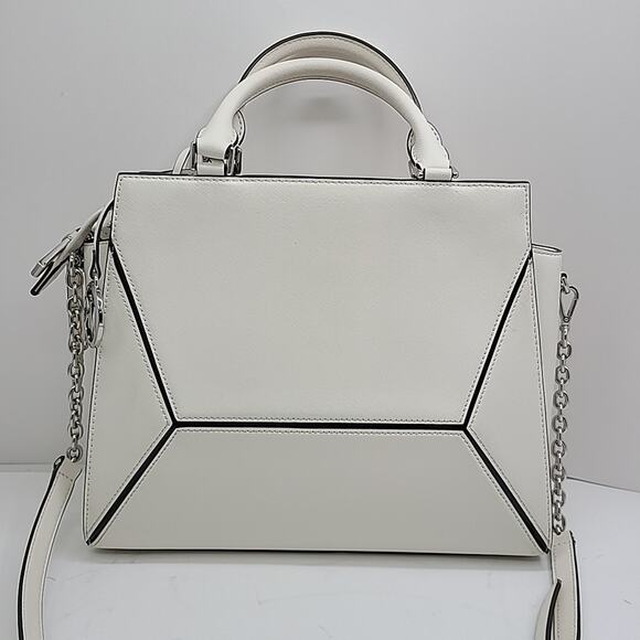 Michael Kors Prism Saffiano Leather Satchel Shoulder Bag White Purse 12 " - Picture 3 of 11